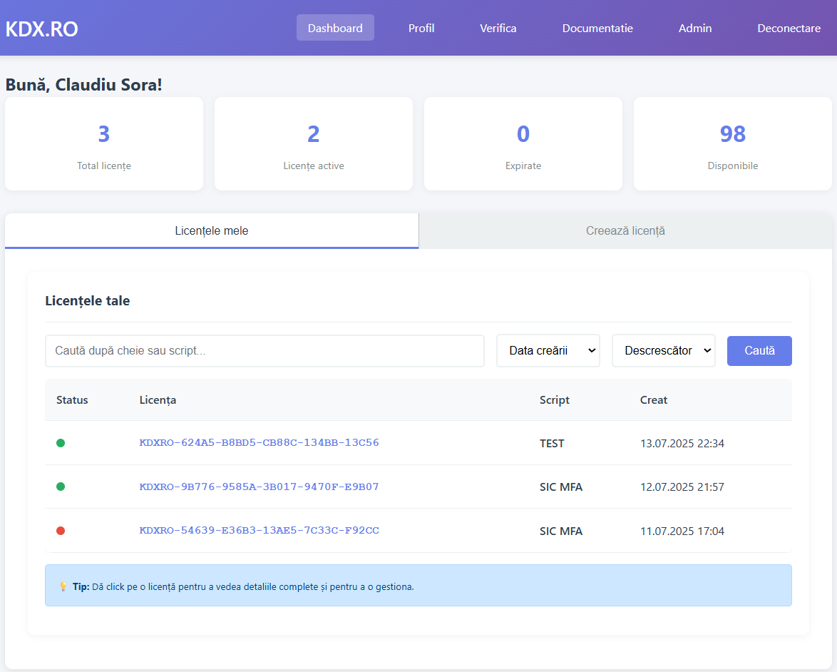 KDX.RO Licenser – PHP Web License Management System
