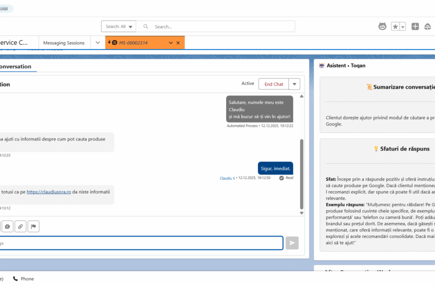 Asistent AI Toqan pentru Agenți – Salesforce LWC